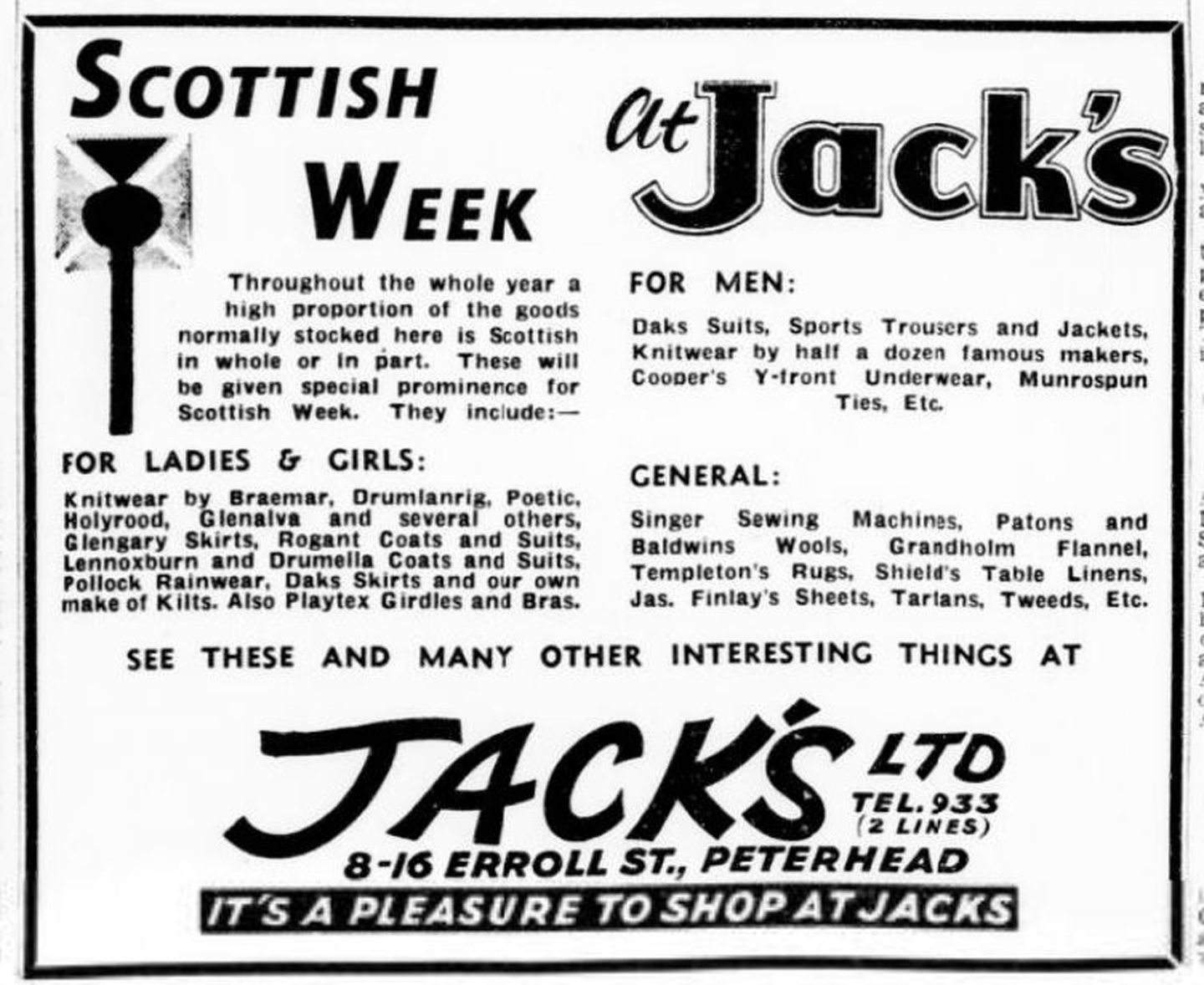 An advert for Peterhead Scottish Week in 1962