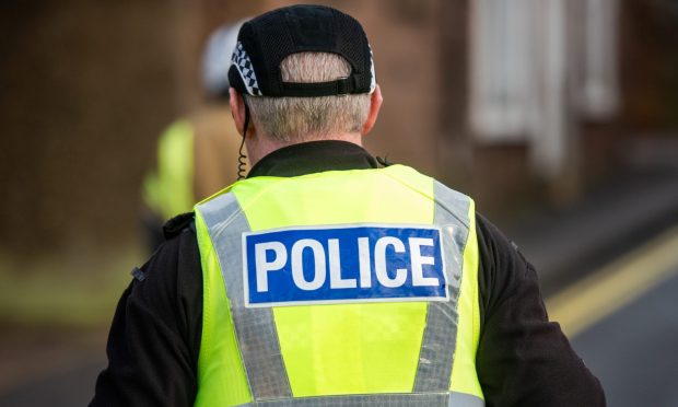 Police officer in a florescent vest.