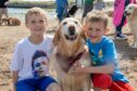 Jamie (7) and brother Nathan Joss (6) with Mabel during the Golden Retriever meet up. Image: Kenny Elrick/DC Thomson