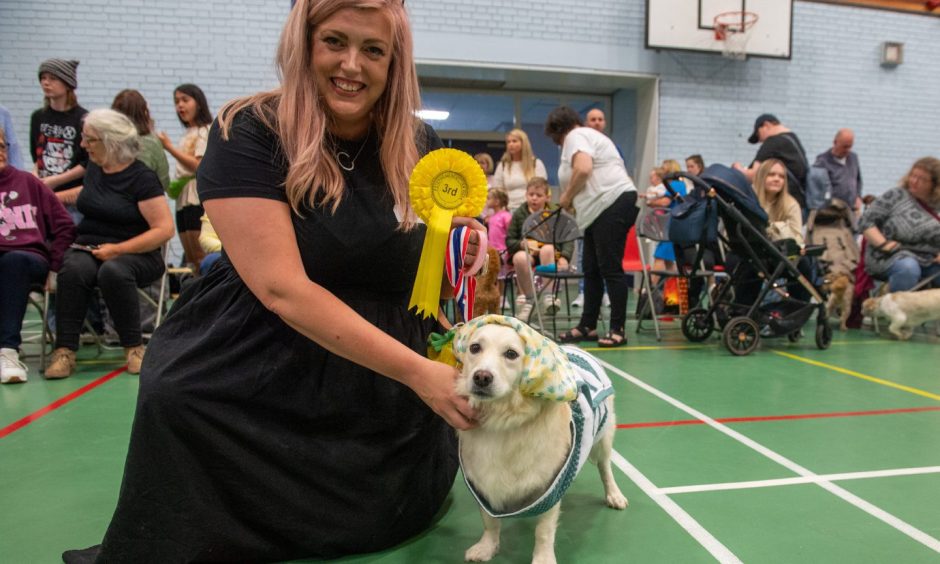 Catriona with Sandy, her Romanian rescue dog, at Peterhead Scottish Week Dog Show competition.