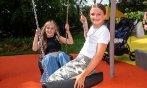 Olsen Spence and Mia Brady enjoying the new £1million play park at Hazlehead which opened on Tuesday 23rd July 2024 
Image: Kath Flannery/DC Thomson