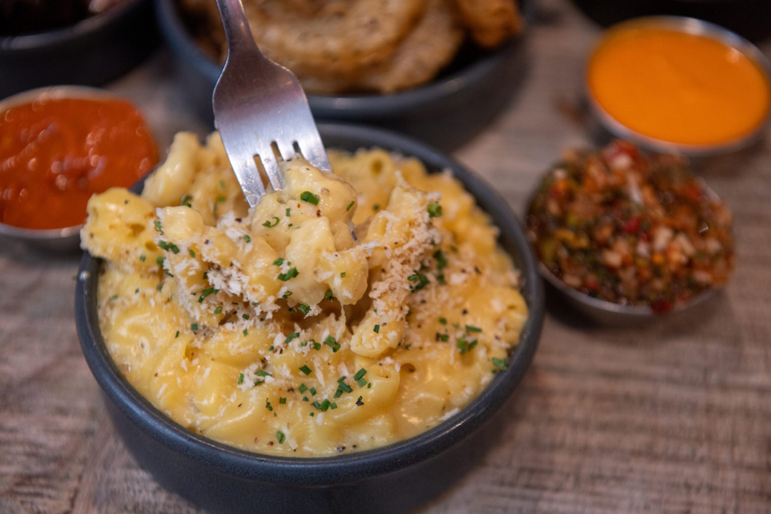 Close up of the macaroni and cheese.