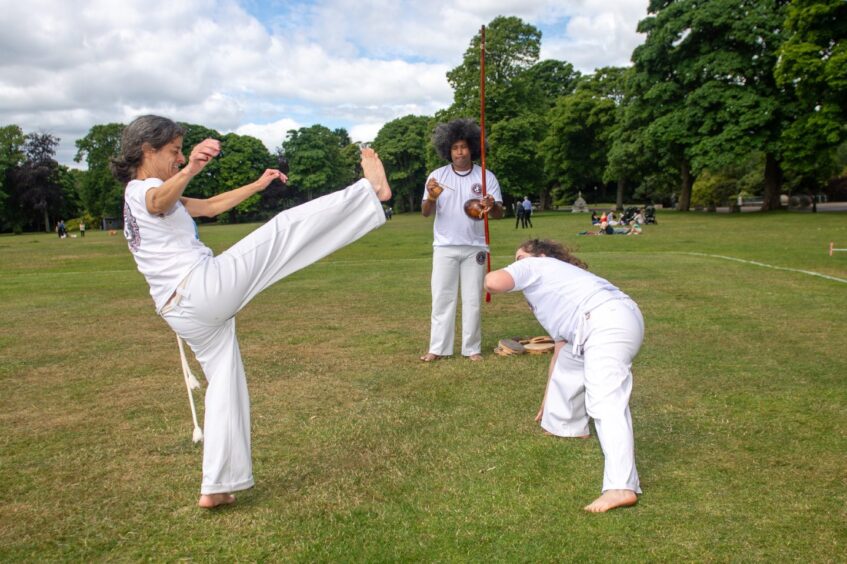 During a capoeira class at Aberdeen's Duthie Park.