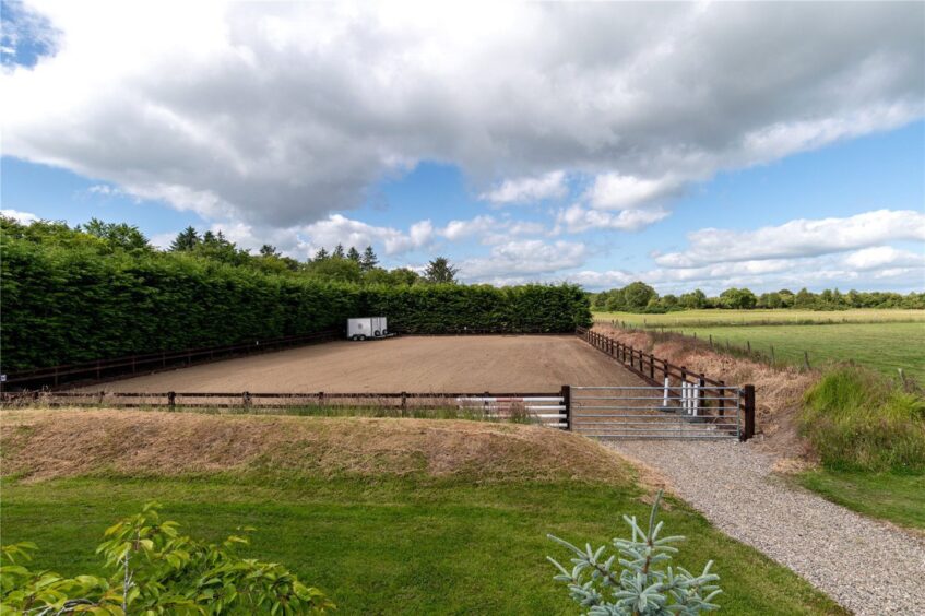 Sand arena at Moss Side Croft in Aberdeenshire.