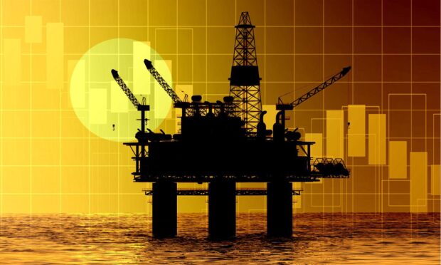 Oil platform, with graph background.
