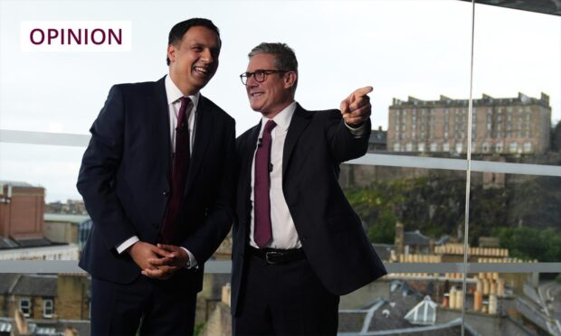 Prime Minister Sir Keir Starmer (right) and Scottish Labour leader Anas Sarwar in Edinburgh. Image: Andrew Milligan/PA Wire