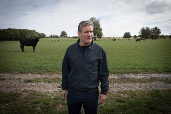 Labour leader Sir Keir Starmer during a visit to a farm in Wiltshire. Photo by Stefan Rousseau/PA Wire.