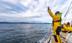 After the last ocean crossing, of a 40,000 nautical mile round the world challenge, Clipper Race teams arrive into the Firth of Lorne, approaching Oban. This is the first time the global sailing race has visited Scotland in its 28 year history.