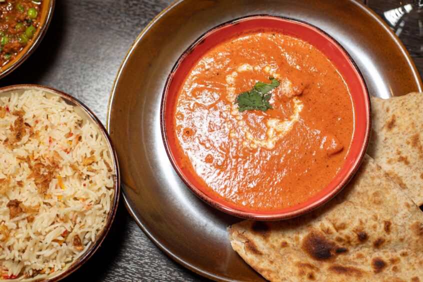 Murgh Makhani with Roti at Namaste Delhi Indian restaurant in Aberdeen.