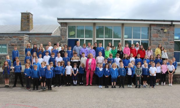 Staff and pupils at Crimond Primary School