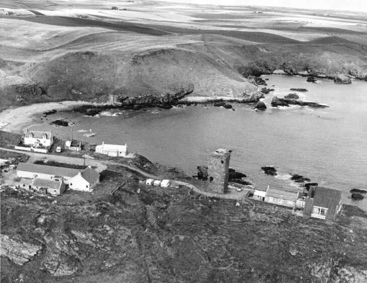 An aerial photo of the promontory and buildings October 1977.