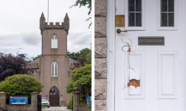 Police used a battering ram to force entry into Fetteresso Church's manse in Stonehaven. Image: DC Thomson