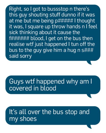 Text messages Ty McLellan sent to friends about the brutal assault in Fochabers.