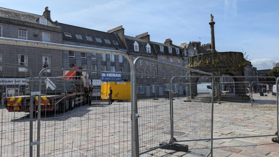 Part of the Castlegate has been fenced off. Image: Alastair Gossip/DC Thomson