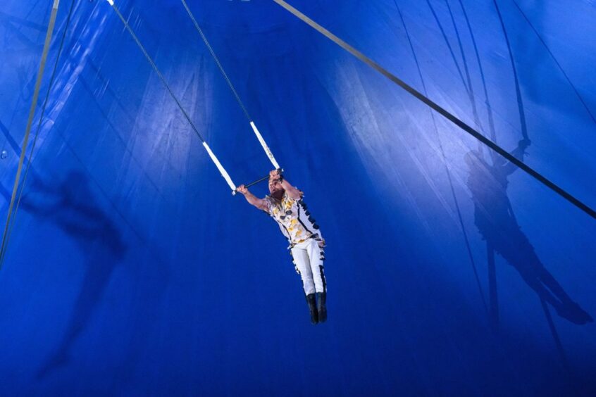 Alex Michael trapeze artist at Zippos circus, whos founder lives in Banff