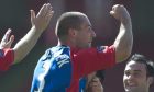 Stuart Golabek celebrates after scoring Caley Thistle's first SPL goal against Dunfermline in 2004