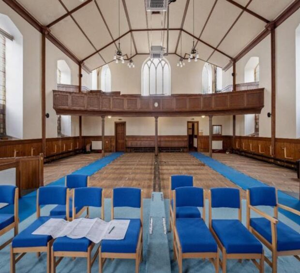 The interior of the church, with seating 