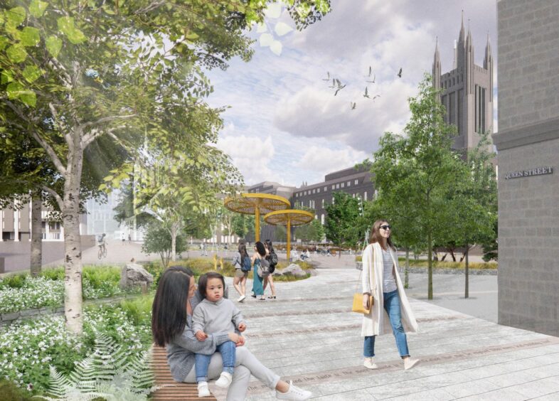 Planners say this shows the improved pedestrian links in Queen Street as part of the urban park project. Image: Aberdeen City Council/Optimised Environments (Open) 