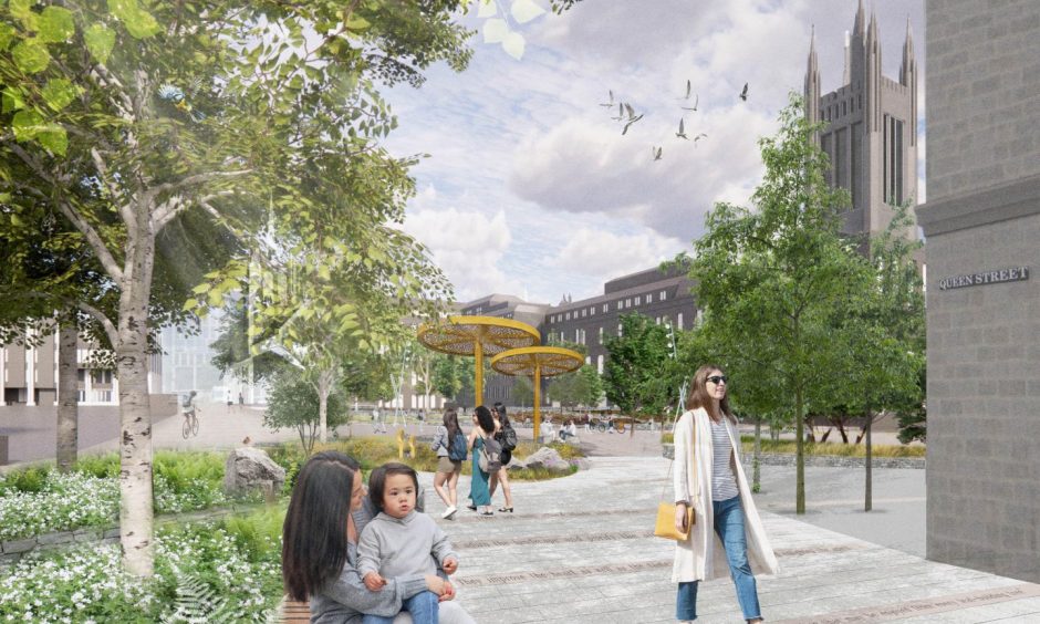 Planners say this shows the improved pedestrian links in Queen Street as part of the urban park project. Image: Aberdeen City Council/Optimised Environments (Open)