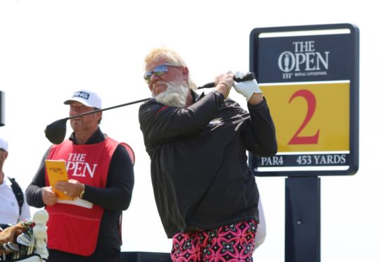 American John Daly tees off on the second hole on the first day at the 151st Open Championship at Royal Liverpool in 2023. Image: Shutterstock.