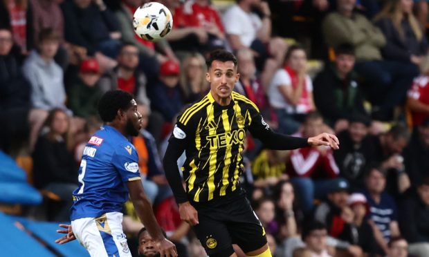 Bojan Miovski in action for the Dons at St Johnstone on Monday. Image: Shutterstock.