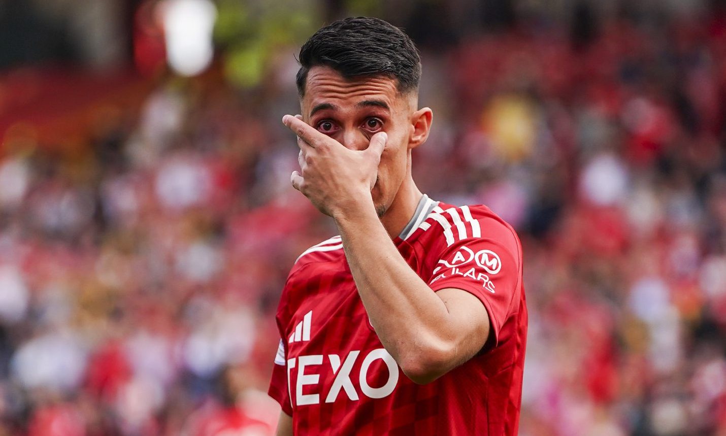 Aberdeen's Bojan Miovski cries as he bids farewell to the fans after the 3-1 defeat of St Mirren. Image; Shutterstock