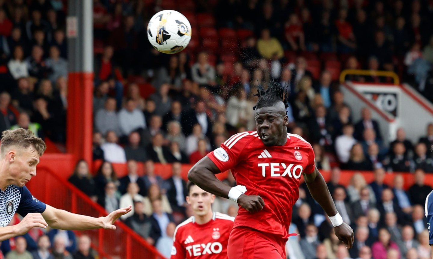 Aberdeen striker Pape Gueye in action during the Premier Sports Scottish Cup match against Queen's Park. Image: Shutterstock.