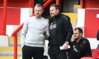 Aberdeen manager Jimmy Thelin and coach Peter Leven during the Premier Sports Cup match against Queen's Park. Image: Shutterstock.