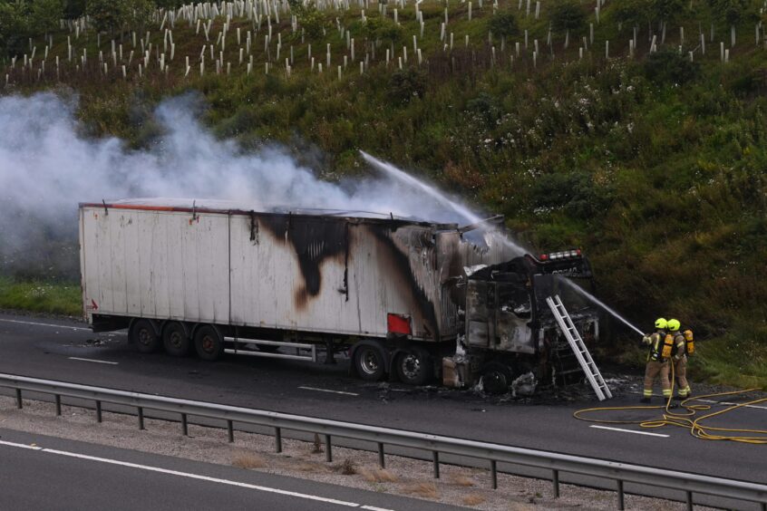 Lorry fire on the A90