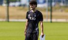 Aberdeen midfielder Dante Polvara holds his set-piece details during training session at Cormack Park. Image: SNS