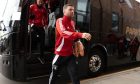 Dom Thomas arrives before a Premier Sports Cup last-16 match between Aberdeen and Queen's Park at Pittodrie. Image: SNS.