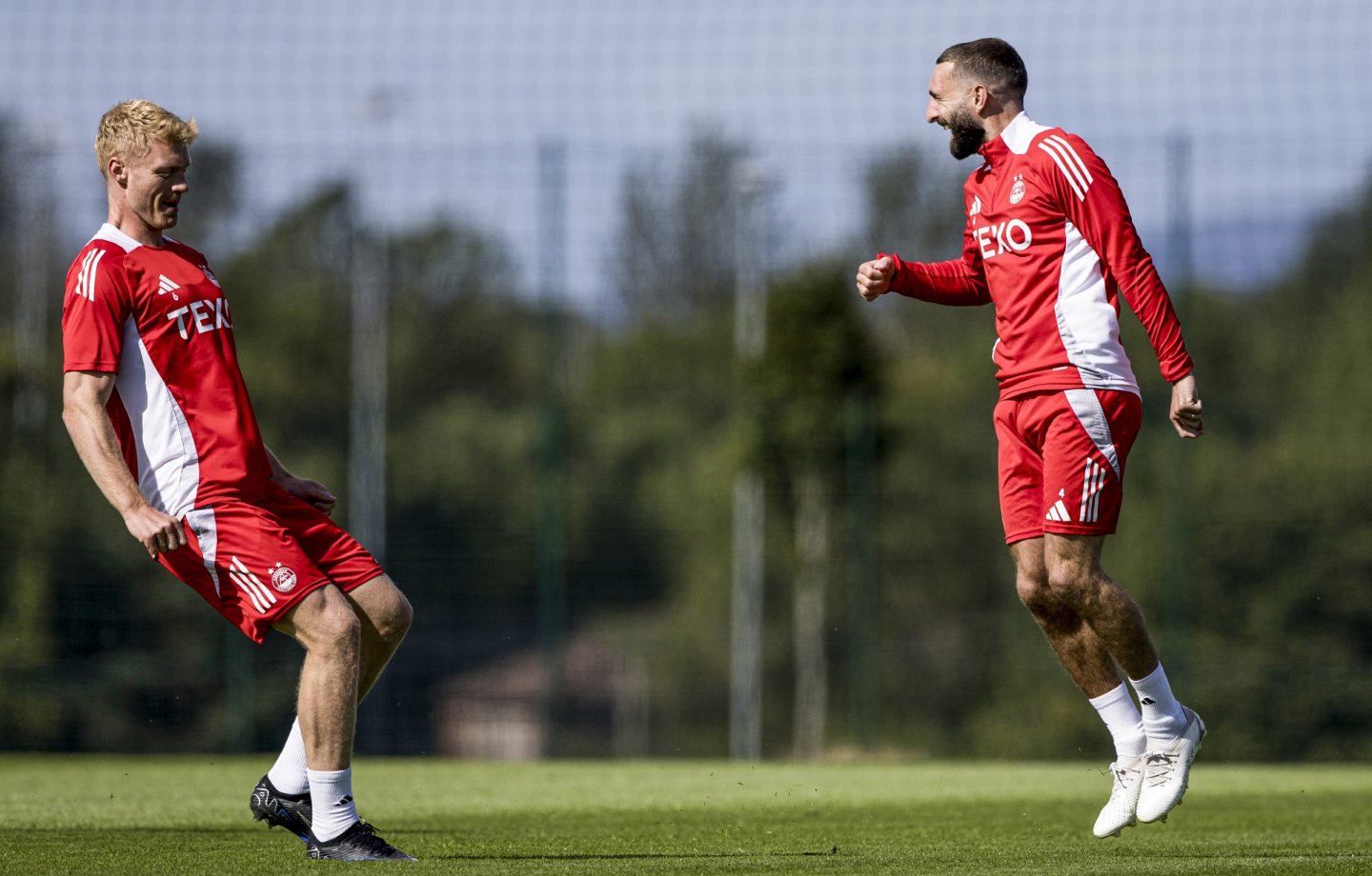 Aberdeen midfielders Sivert Hansen Nelsen and Graeme Shinnie during a training session at Cormack Park. Image: SNS 