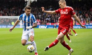 Aberdeen's Jack Mackenzie (R) and Kilmarnock's Danny Armstrong in action. Image: SNS