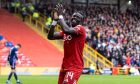 Aberdeen's Pape Habib Gueye celebrates scoring to make it 1-0 during a William Hill Premiership match between Aberdeen and Kilmarnock at Pittodrie, on August 25. Image: SNS.