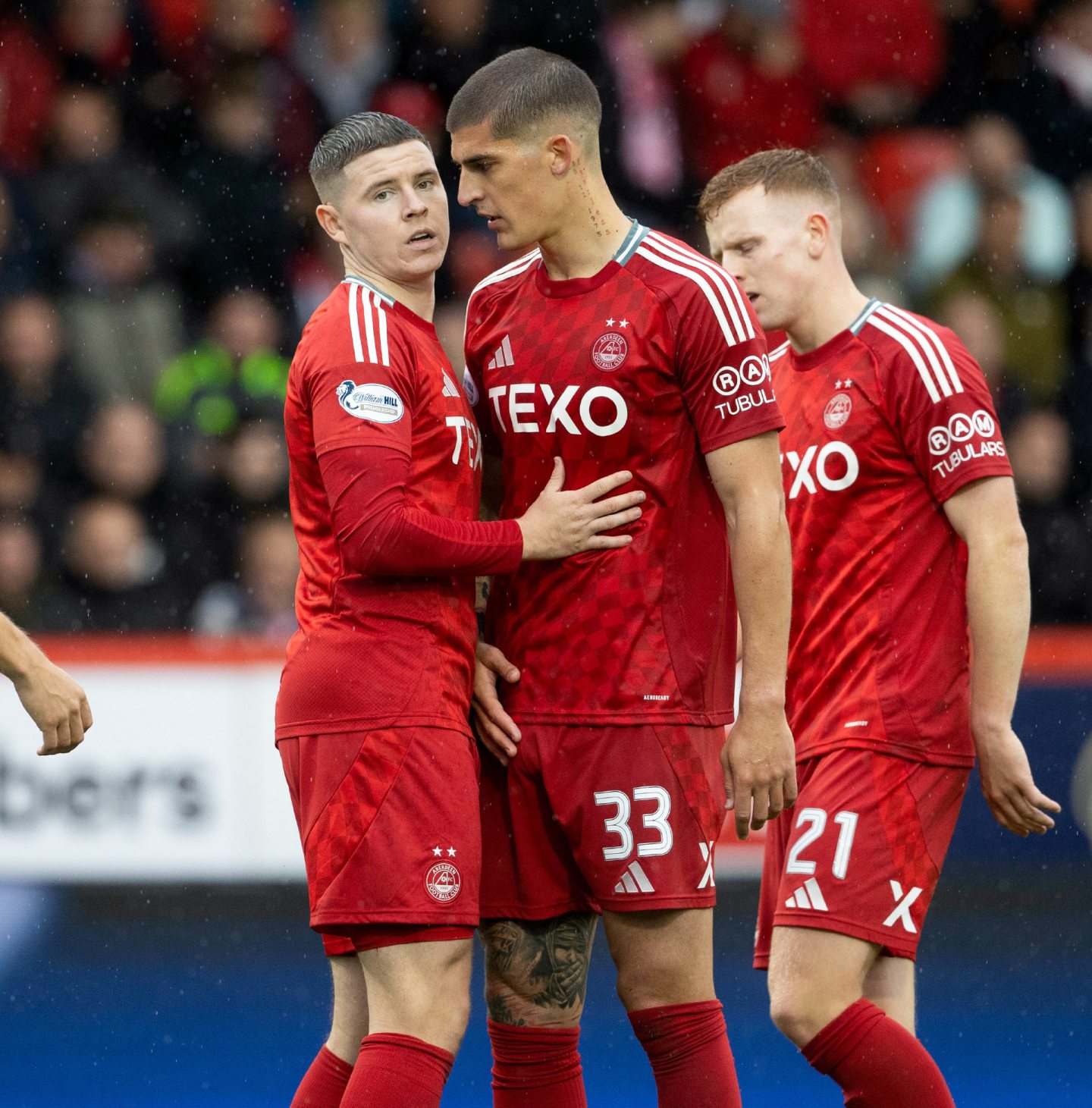 Aberdeen's Kevin Nisbet (L) and Slobodan Rubezic during the 2-0 win against Kilmarnock. Image; SNS