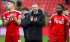 Aberdeen manager Jimmy Thelin at full time after beating Kilmarnock 2-0 at Pittodrie. Image: SNS