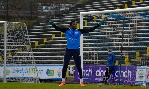 Former Bo'ness United goalkeeper Musa Dibaga in action