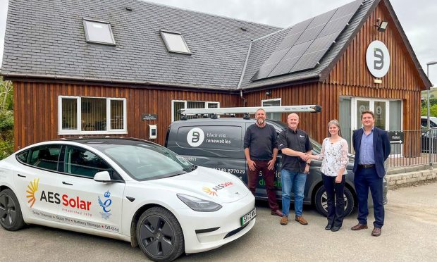 L-R: AES Solar director Campbell MacLennan, Black Isles Renewables managing director Iain Thomas, AES Solar financial director Lynn Davidson and AES Solar commercial director Jamie Di Sotto. Image: AES Solar