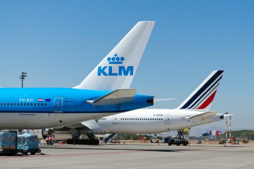 Air France (rear) cut its flights between Aberdeen and Paris in the early days of the pandemic. Now its best offer for flights to the French capital are via its sister company KLM (front) via Amsterdam.