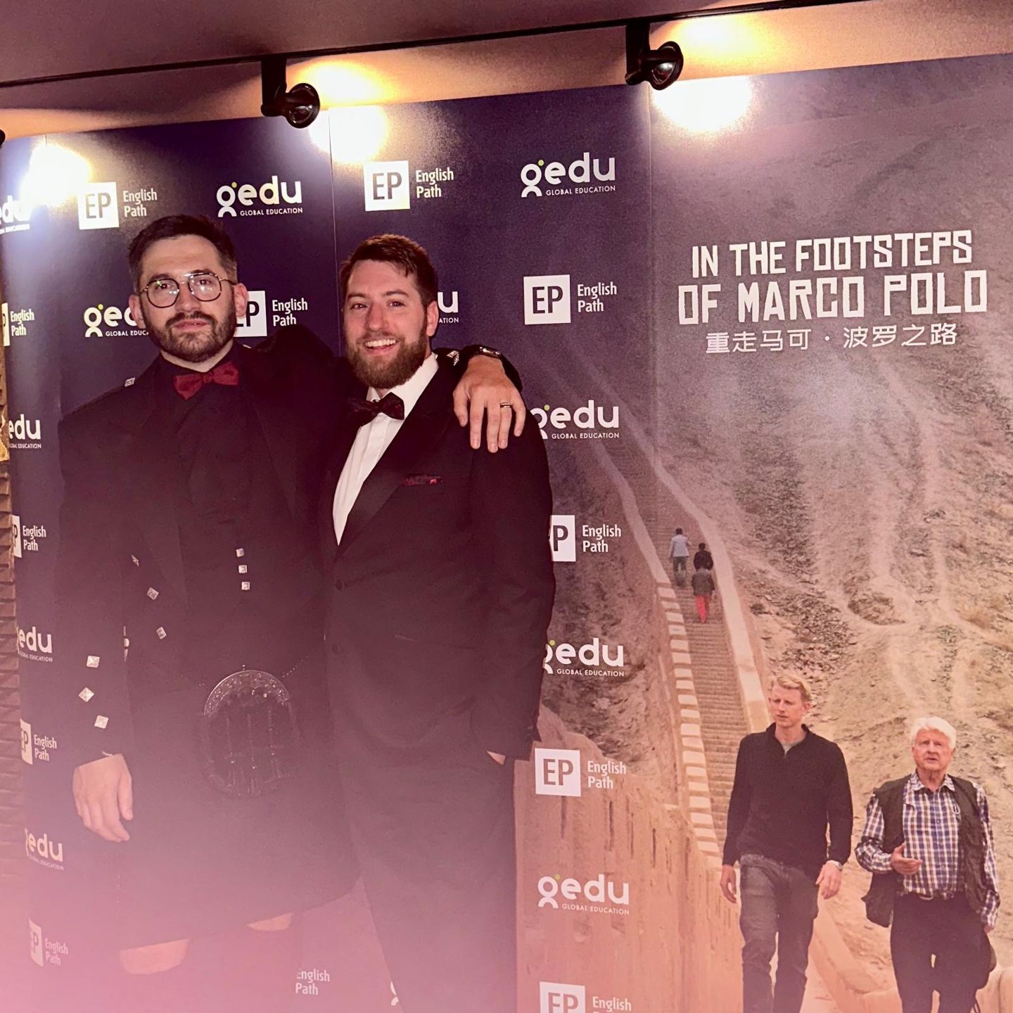 Ben and his partner, Kurtis, and the "In the Footsteps of Marco Polo" premiere in London