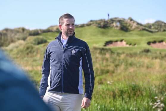 Eric Trump during a preview tour of the new second golf course at Trump International Golf Links which is set to open in summer 2025. Image: Darrell Benns/DC Thomson