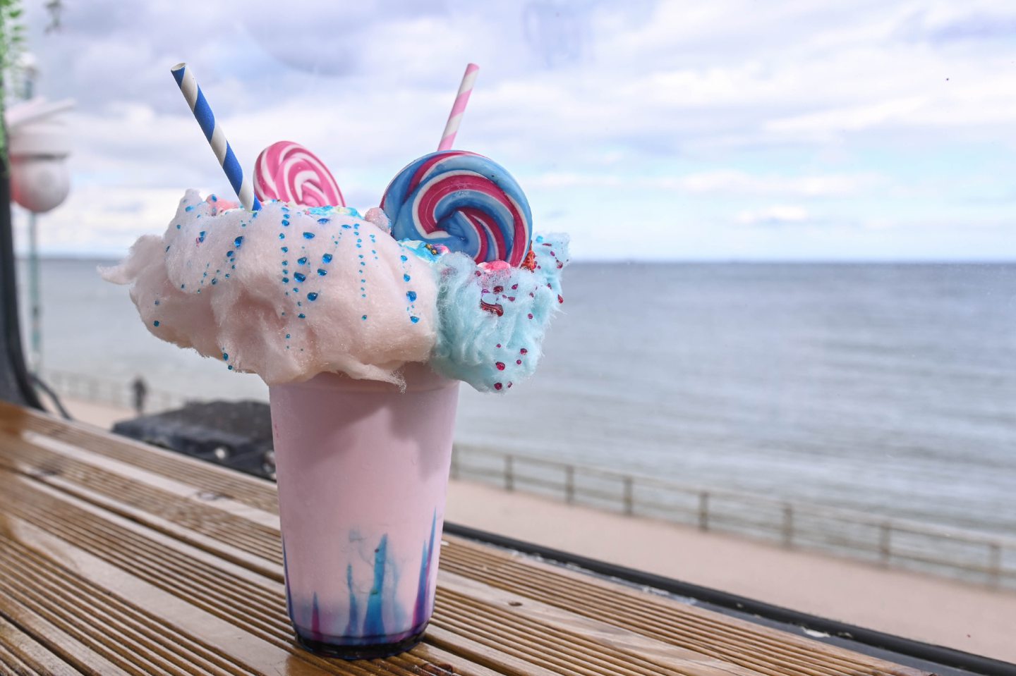 The unicorn freakshake at The Highlander Café Bus on Aberdeen beach.