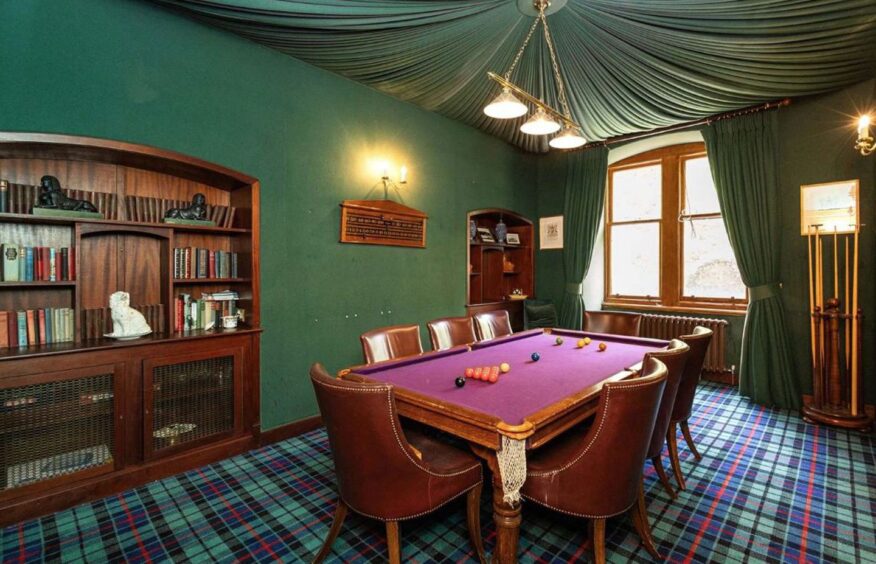 The games room at the castle for sale in the Highlands.