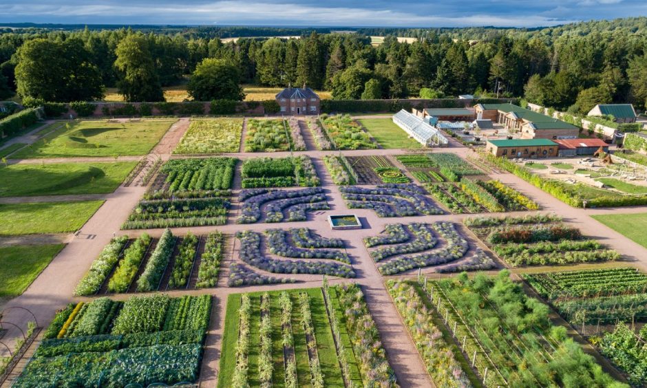 Aerial view of Gordon Castle's walled garden. 