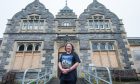 Marianne Nicolson outside front door of boarded up Leanchoil Hospital.