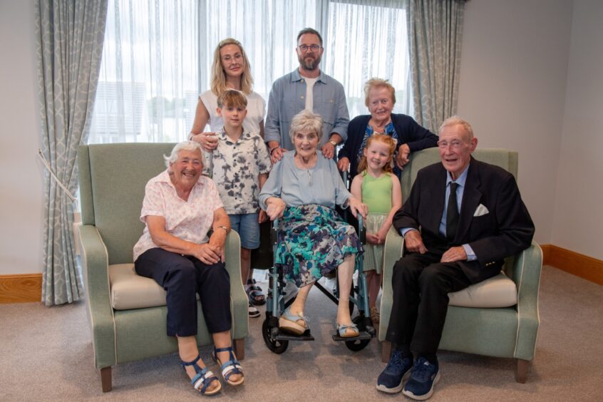 Picture of Helen Philip, Lucy and Gordon Shepherd with Dougie, 10, and Rose, 5, Robbies wife Esma, Evelyn and Harry Shepherd.