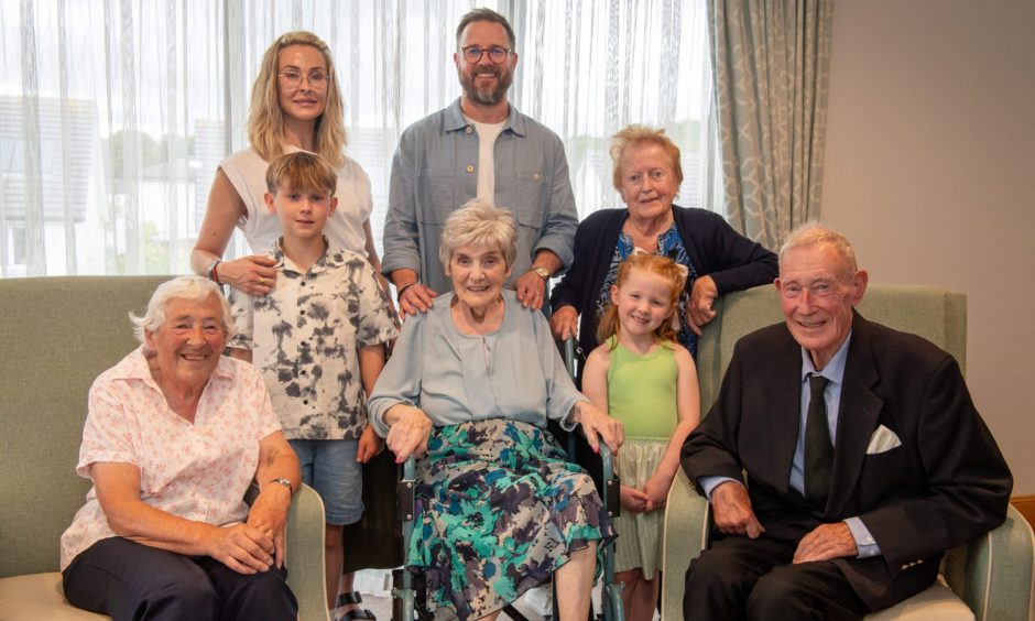 Picture of Helen Philip, Lucy and Gordon Shepherd with Dougie, 10, and Rose, 5, Robbies wife Esma, Evelyn and Harry Shepherd.