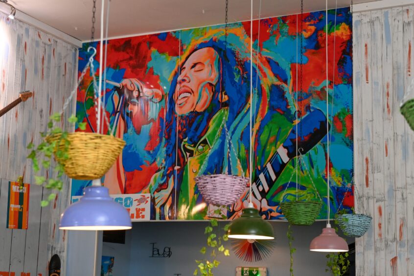 A colourful mural of Bob Marley at Tango Turtle in Aberdeen