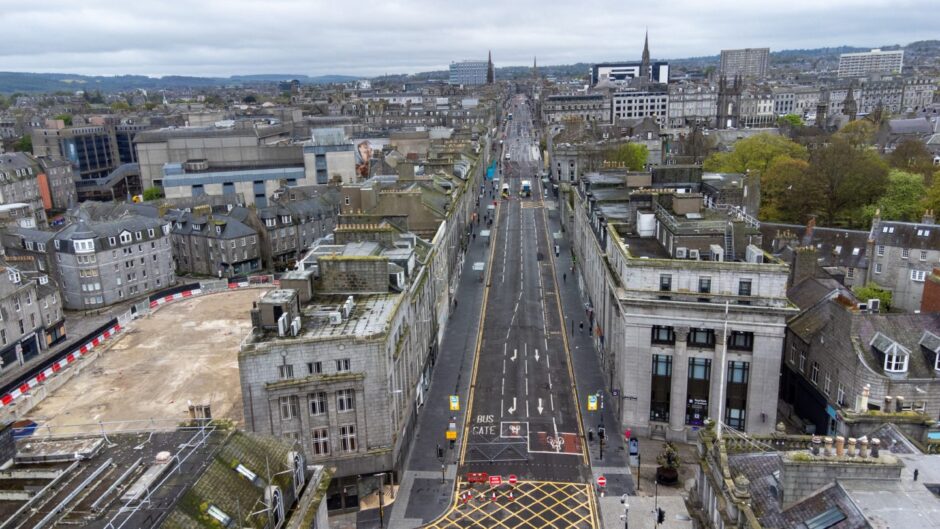 An aerial view of Union Street in Aberdeen