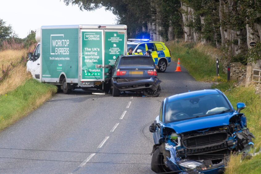 Cars and van involved in crash on B9001